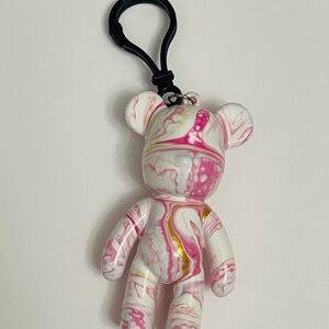Pink and White Swirl Bear Keychain